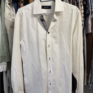 Strauss Men's Long-Sleeve Dress Shirt in Cream with Contrast Trim